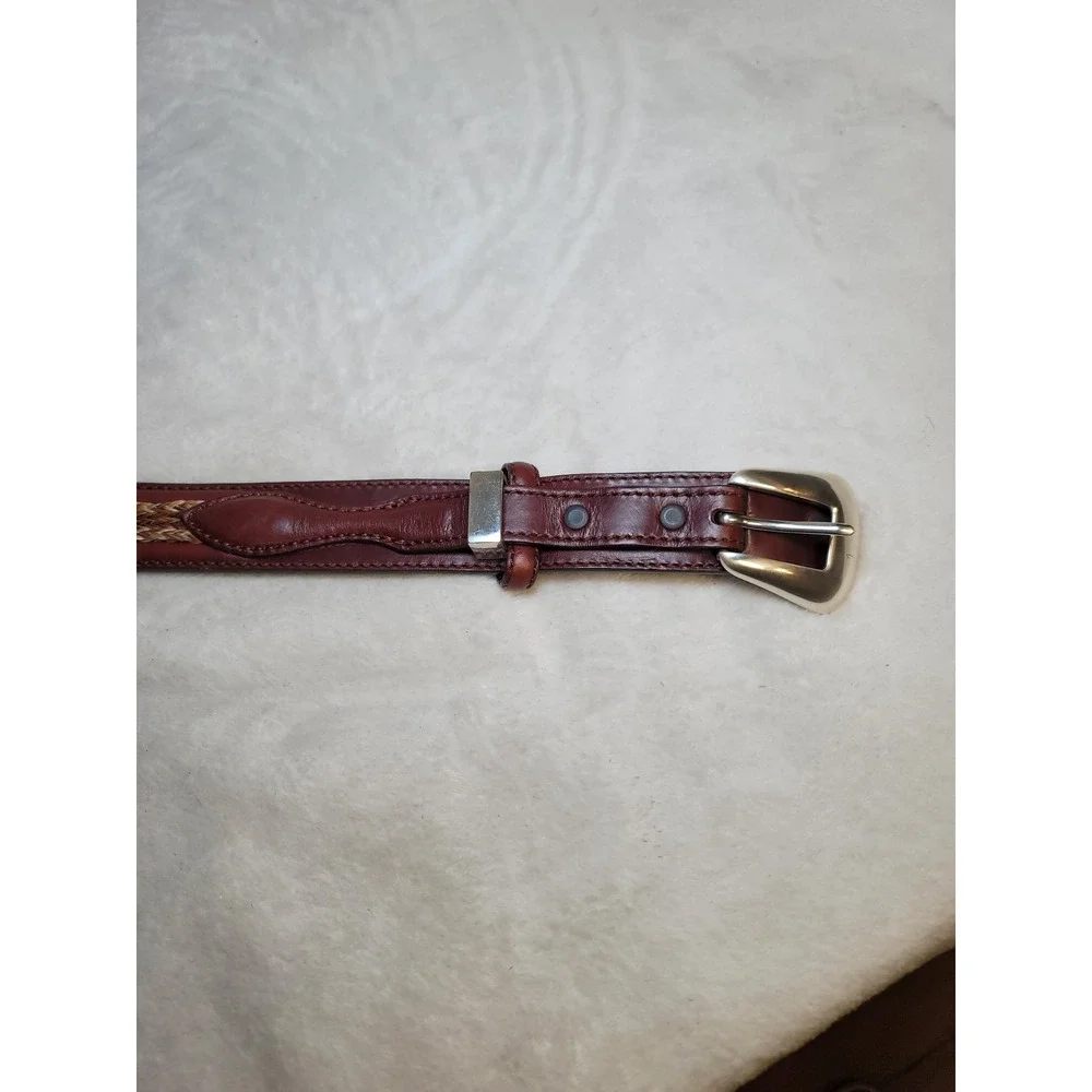 Tony Lama Western Brown Leather Braided Horsehair Cowboy Belt Silver Buckle 44